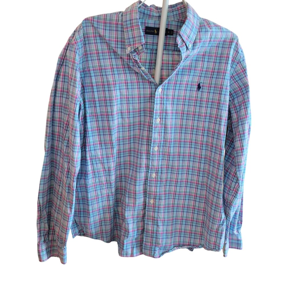 Ralph Lauren Mens XL Plaid Button Down Shirt Long Sleeve Cotton Blue Pink Green